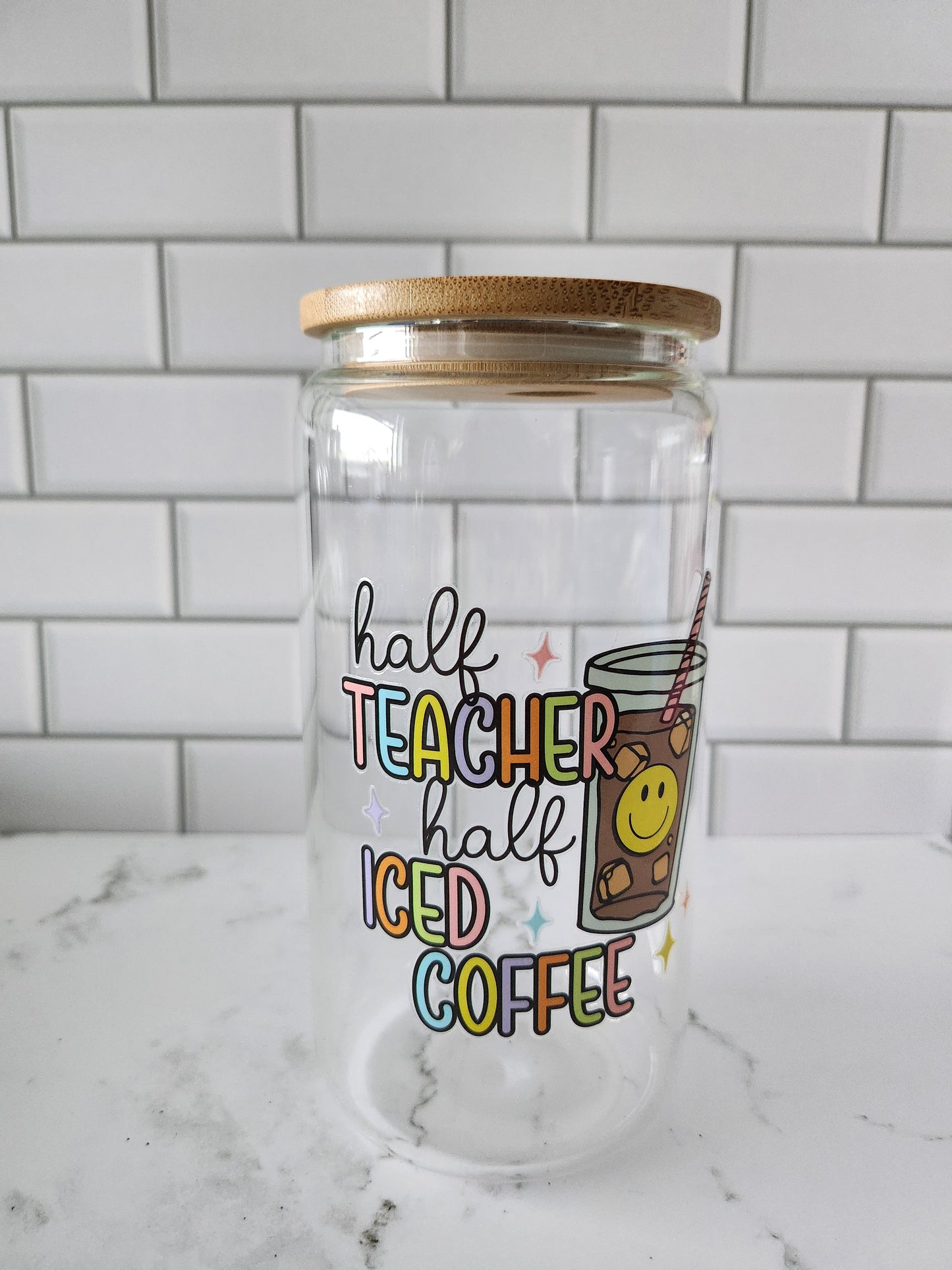 Half Teacher Half Coffee 16oz glass cup