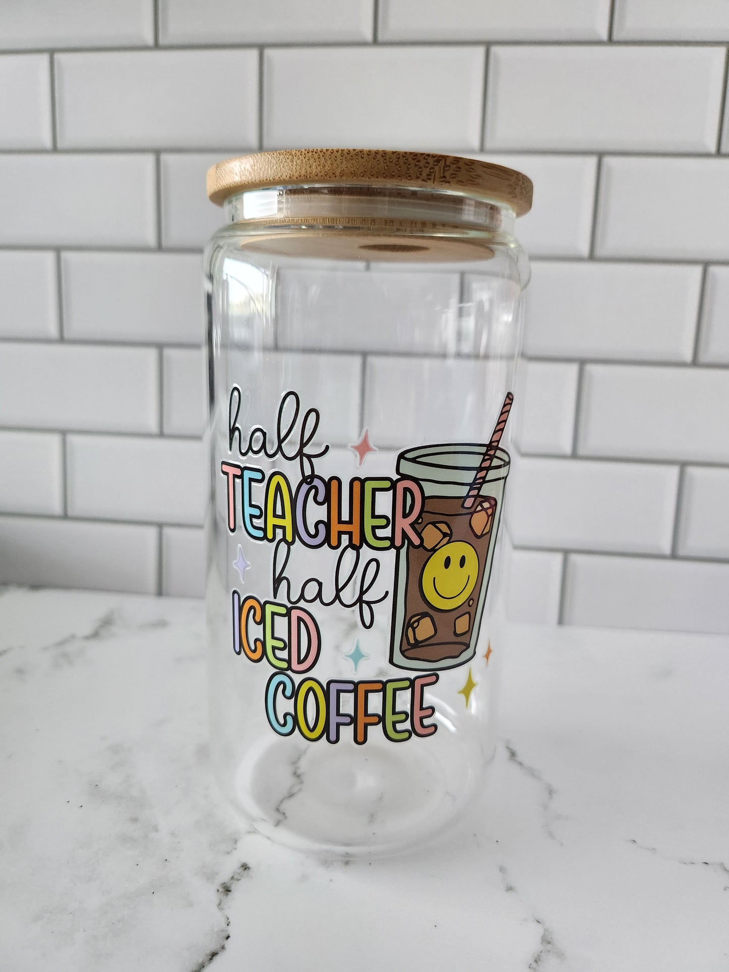 Half Teacher Half Coffee 16oz glass cup