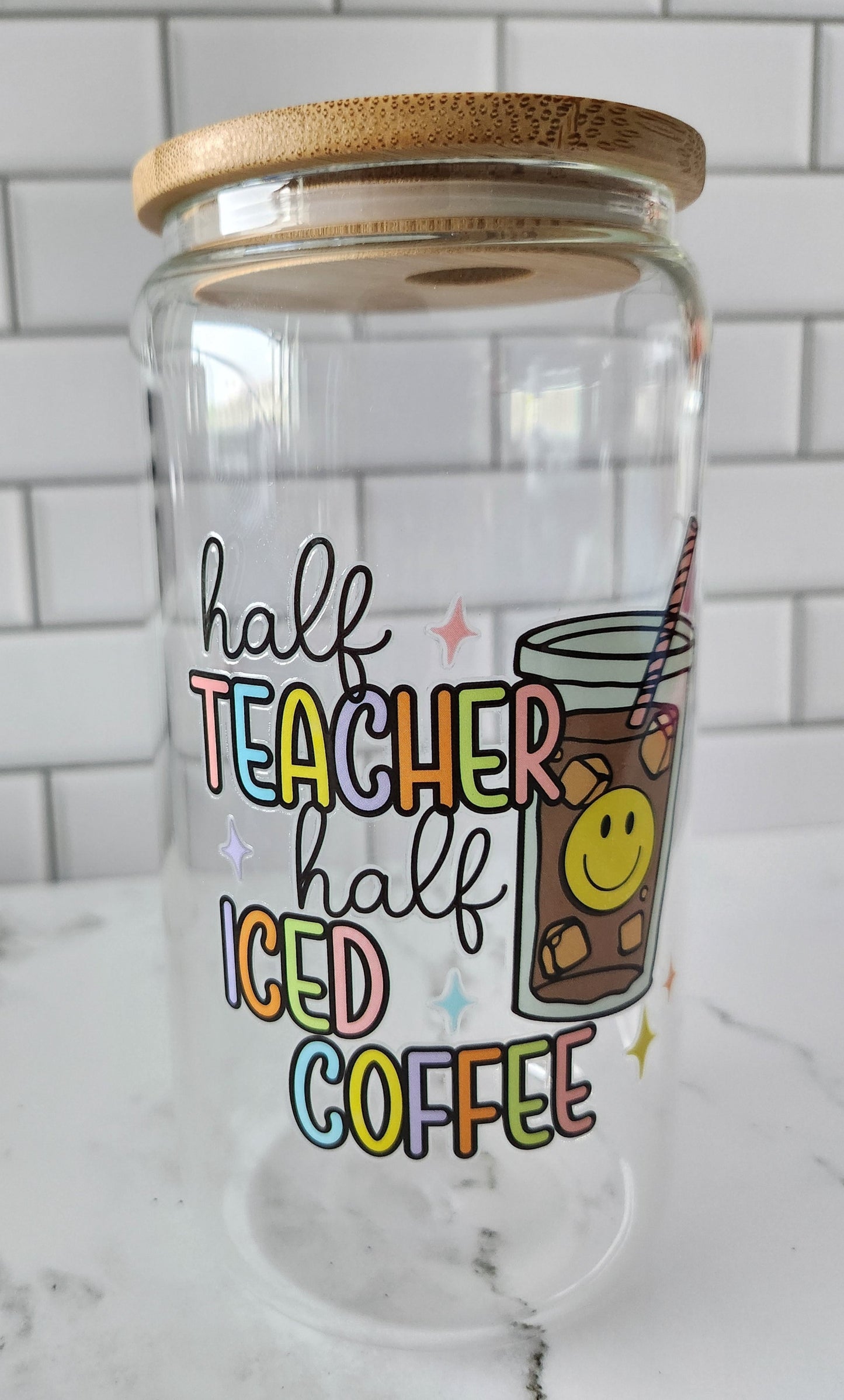 Half Teacher Half Coffee 16oz glass cup