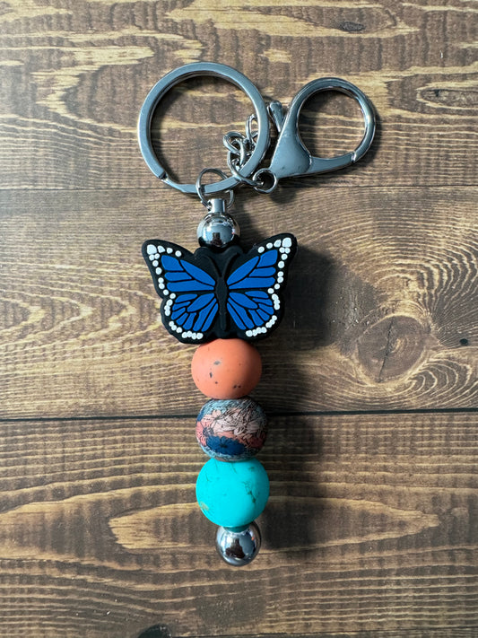 Blue Floral Butterfly Mini Keychain