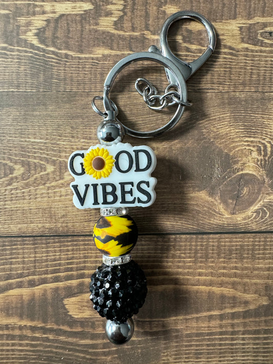 Good Vibes Sunflower Keychain