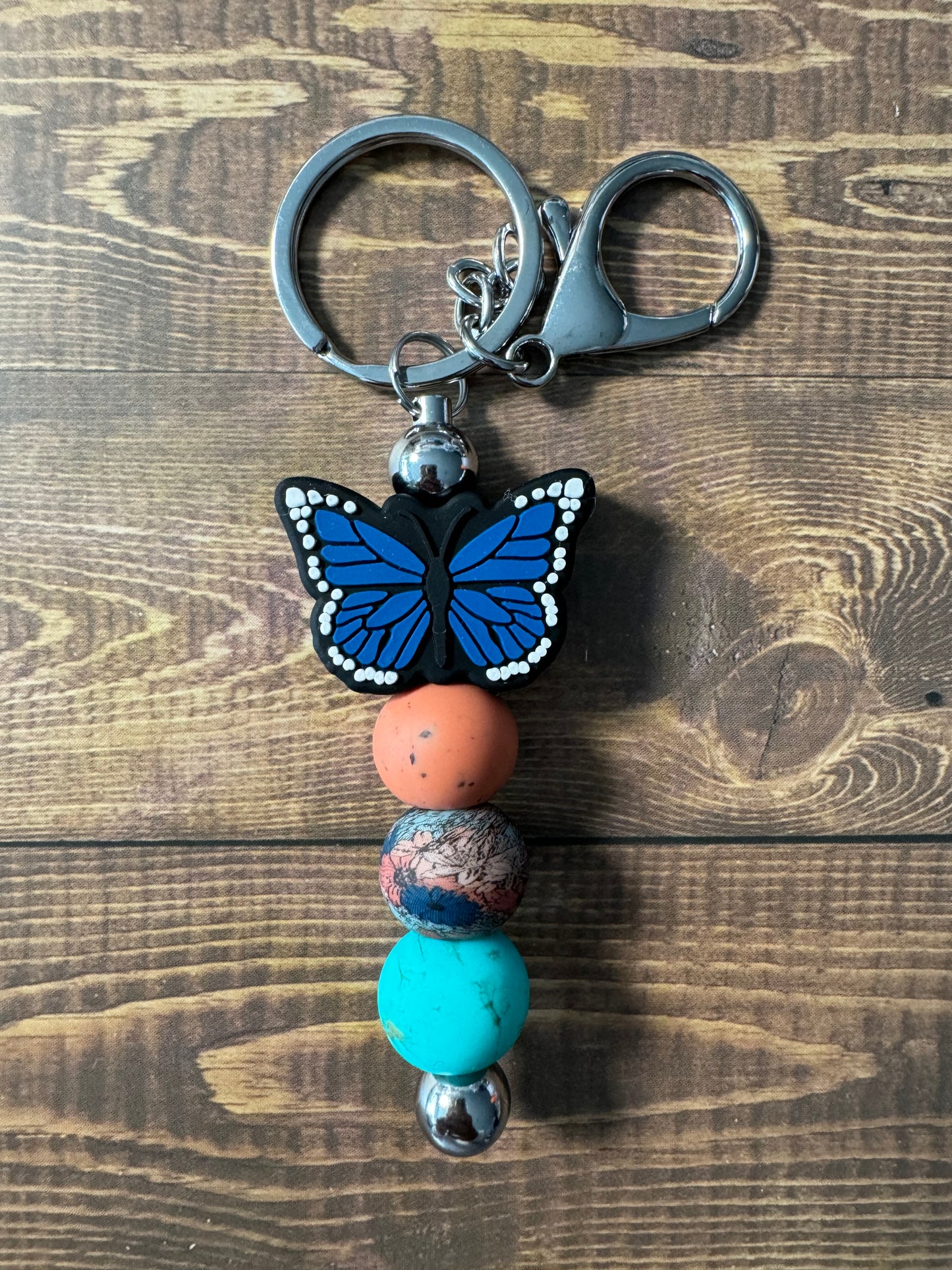 Blue Floral Butterfly Mini Keychain