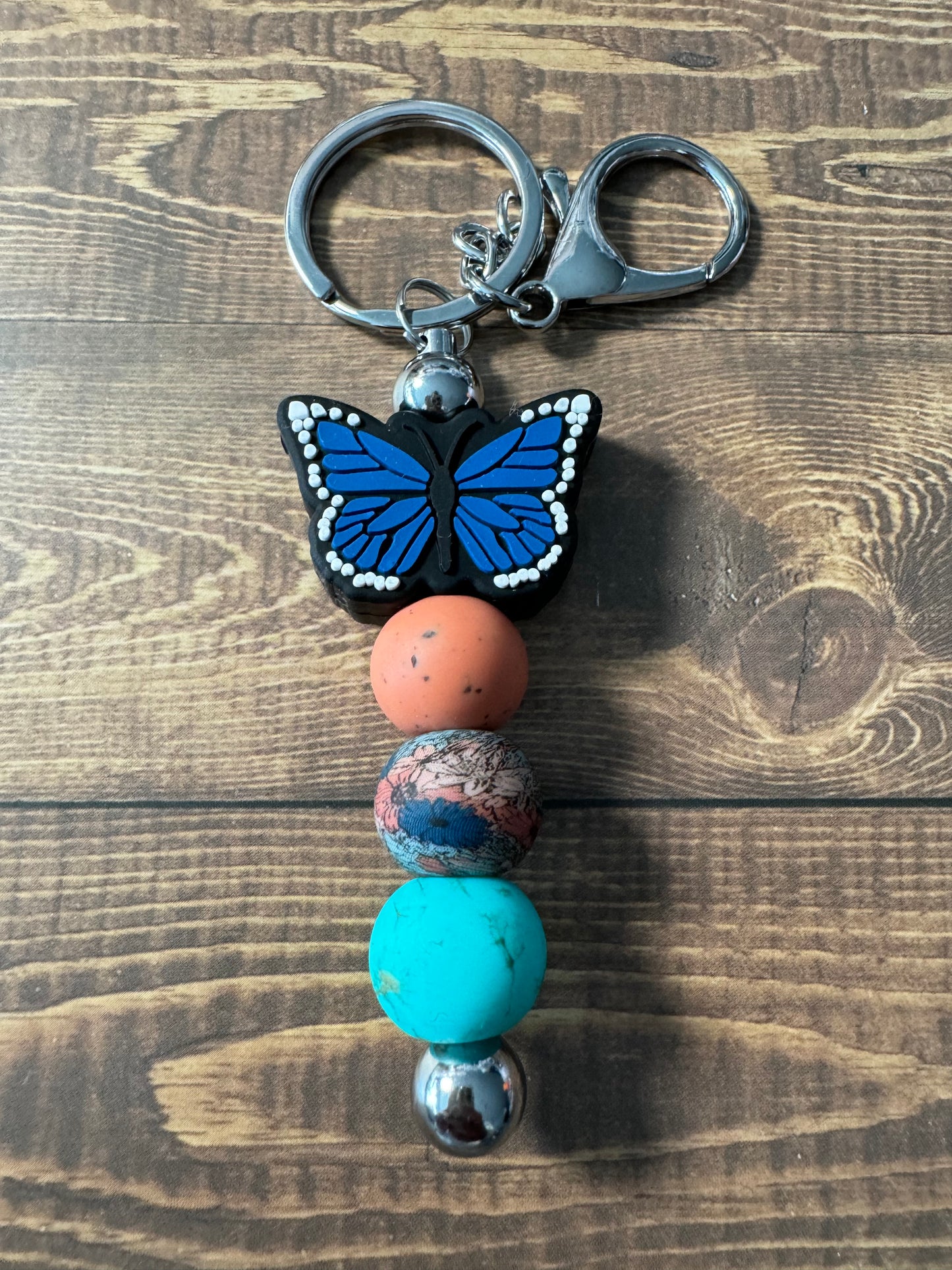 Blue Floral Butterfly Mini Keychain