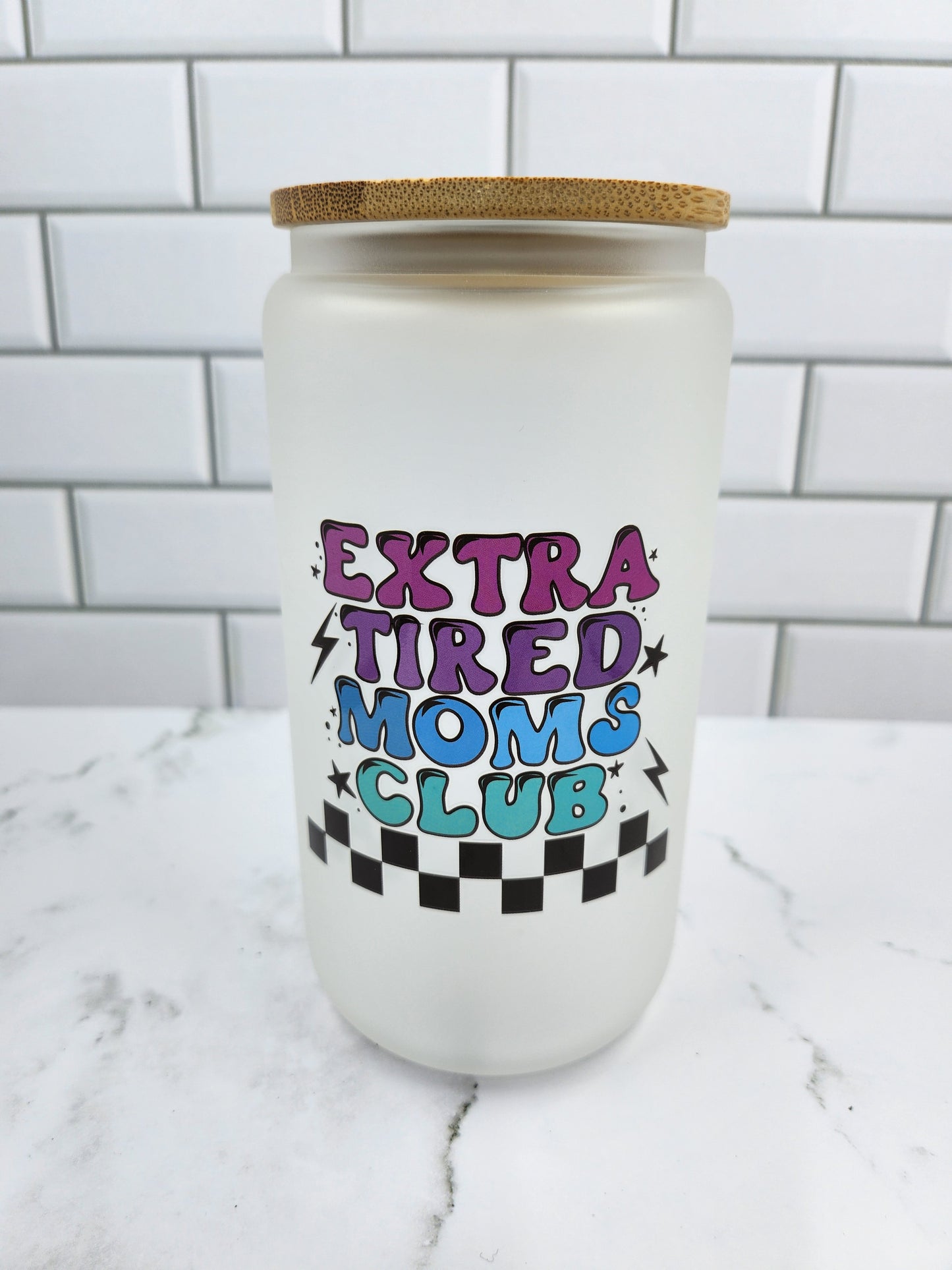 Tired Mom 160z Frosted Glass Cup